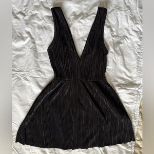 H&M Black Plunging V-Neck Pleated Dress